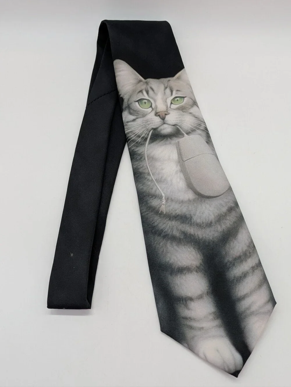 Vintage Ralph Marlin Black White Cat Mouse Novelty Computer Joke Mens Neck Tie
